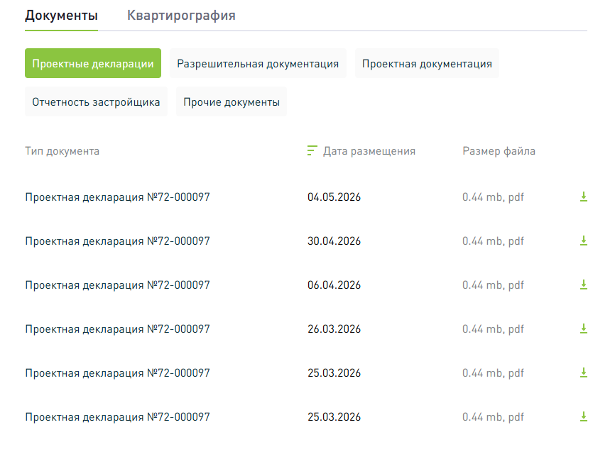 Документы в карточке застройщика